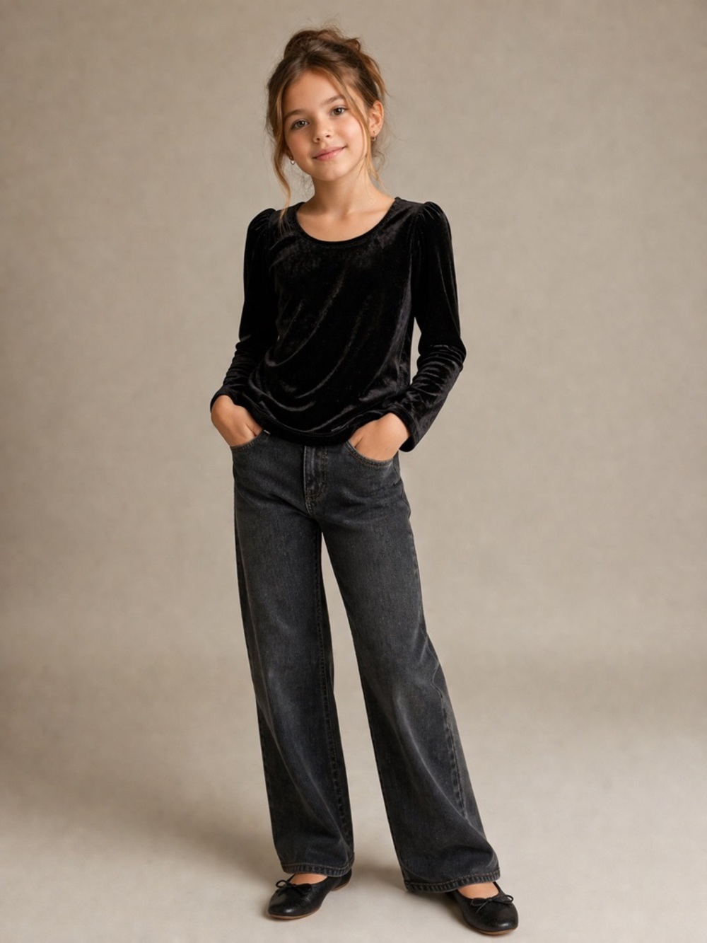 NEW GAP Kids Black Velvet Long Sleeve Scoop Neck Top XL (12) Soft Holiday NWT